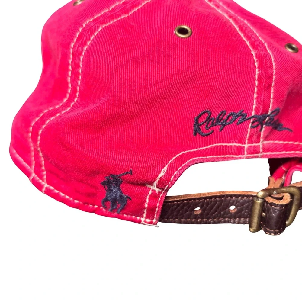 Polo Ralph Lauren Baseball Hat Cap Red USA Flag Emboidered Leather Strap